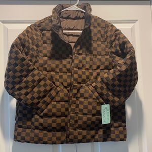Judith March Checkered Puffer Reversible Jacket NWT